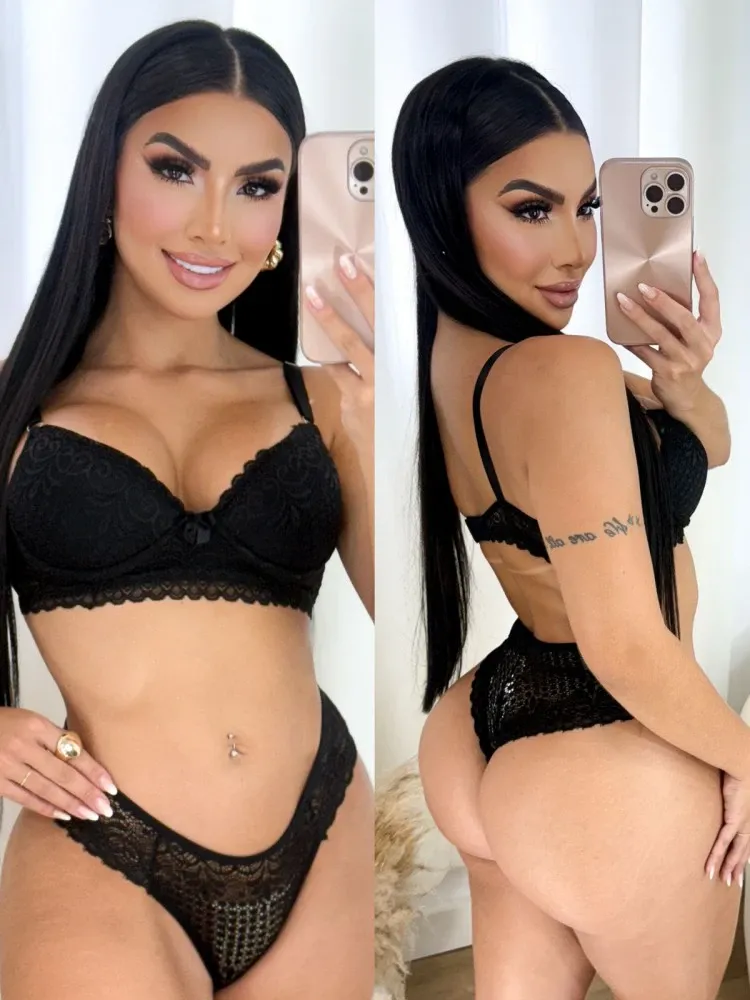 CONJUNTO LINDA ROSA C/BOJO  - Preto (rendas variadas)