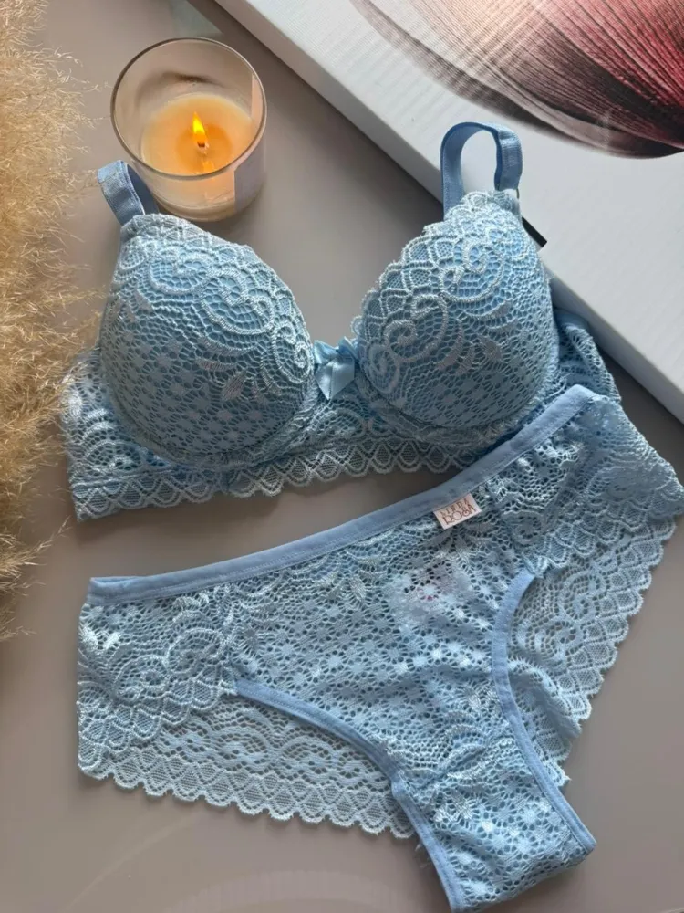 CONJUNTO LINDA ROSA C/BOJO  - Azul bb (rendas variadas)