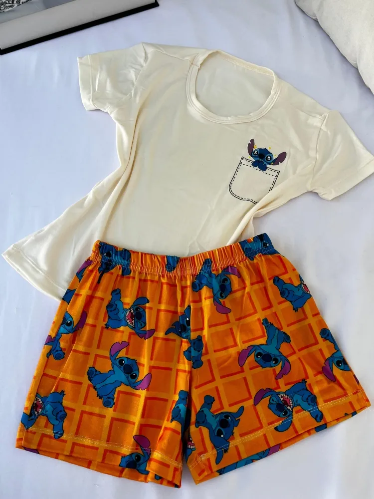 Baby dool infantil Mariana  - estampas Stitch - Detalhe