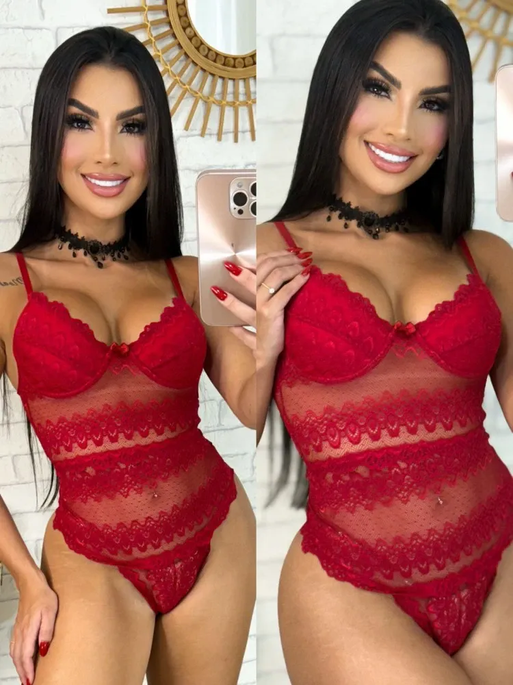Body s/bojo rendado Silvia  - Vermelho (rendas variadas)