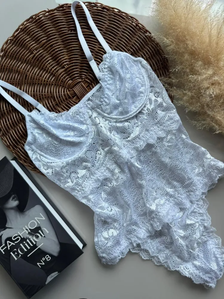 Body s/bojo rendado Silvia  - Branco