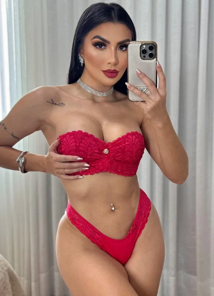 CONJUNTO TOMARA QUE CAIA + ALCINHA ULTRA LUXO BRIELA  - Vermelho (Rendas Variadas)