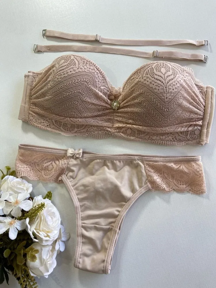 CONJUNTO TOMARA QUE CAIA + ALCINHA ULTRA LUXO BRIELA  - Nude (Rendas Variadas)