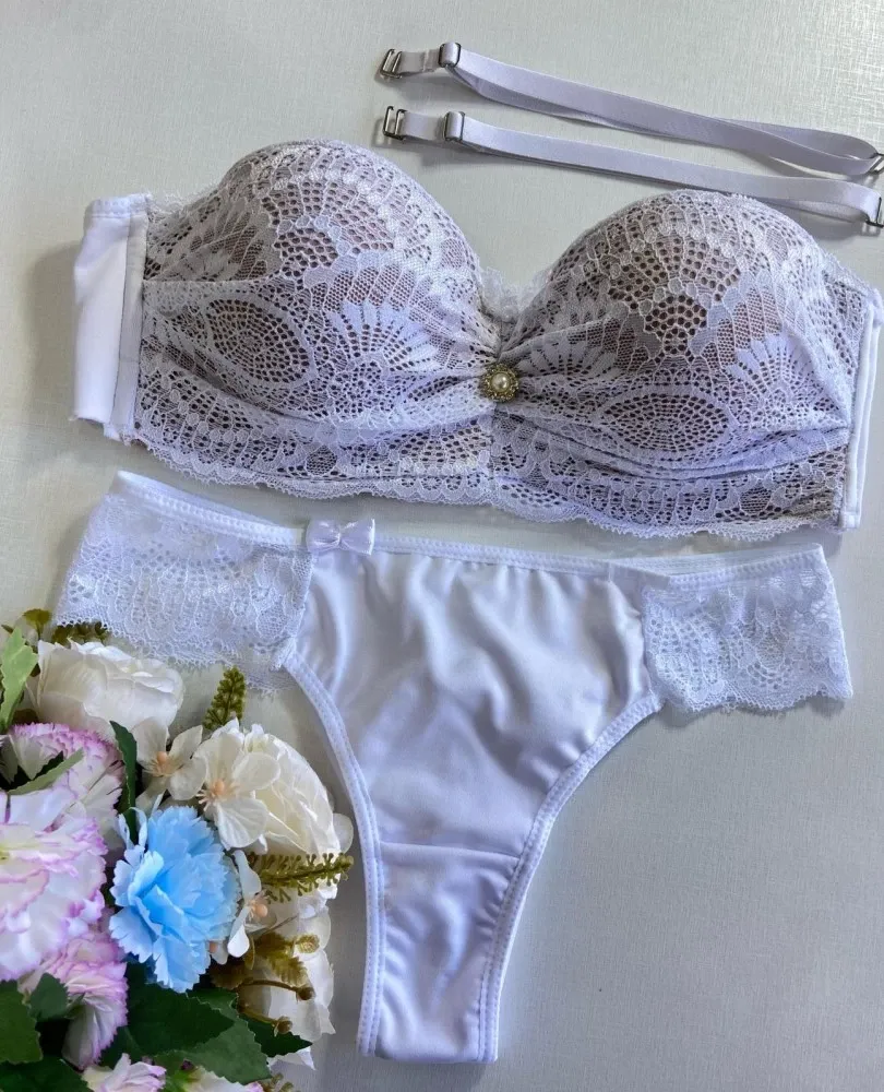 CONJUNTO TOMARA Q/CAIA RENDADO BRIELA  - Branco (Rendas Variadas)