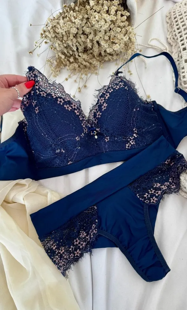 CONJUNTO ULTRA LUXO EMANUELLI  - Azul marinho - Detalhe