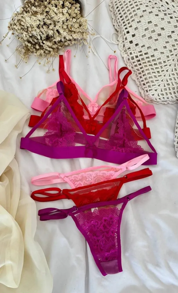 CONJUNTO TULE AMANDA - Vermelho (rendas variadas) 2