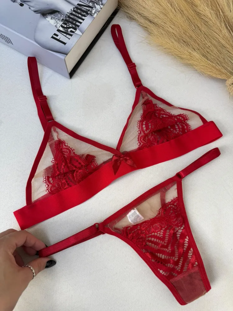 CONJUNTO TULE AMANDA - Vermelho (rendas variadas) 0