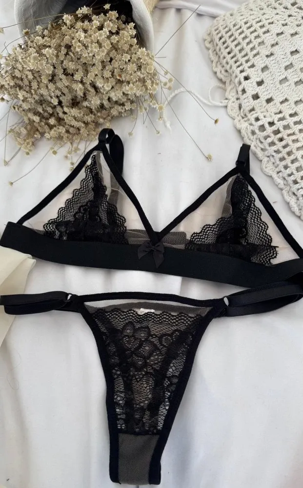 CONJUNTO TULE AMANDA - Preto (rendas varidas) 1
