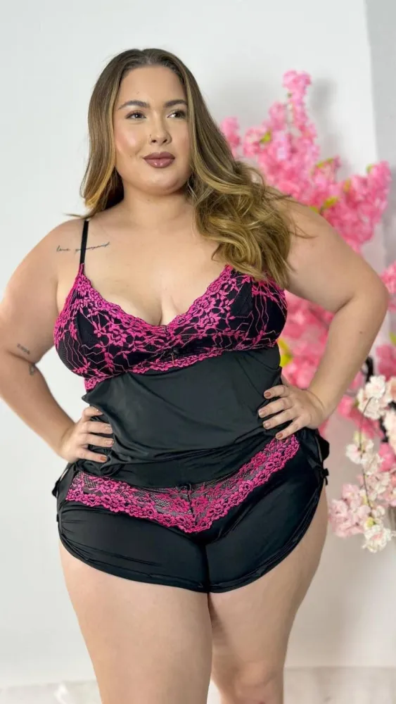 BABY DOLL FLUFLU PLUS SIZE  - rendas bicolor - Detalhe