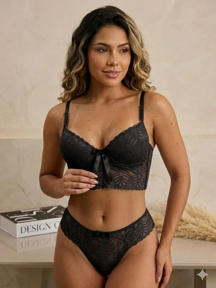 CONJUNTO C/BOJO ELISA ULTRA LUXO - Preto (rendas variadas) 0