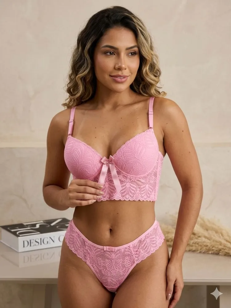 CONJUNTO C/BOJO ELISA ULTRA LUXO - Rosa Pantera (rendas variadas) 0