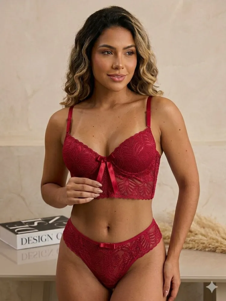 CONJUNTO C/BOJO ELISA ULTRA LUXO - Vermelho (rendas variadas) 1