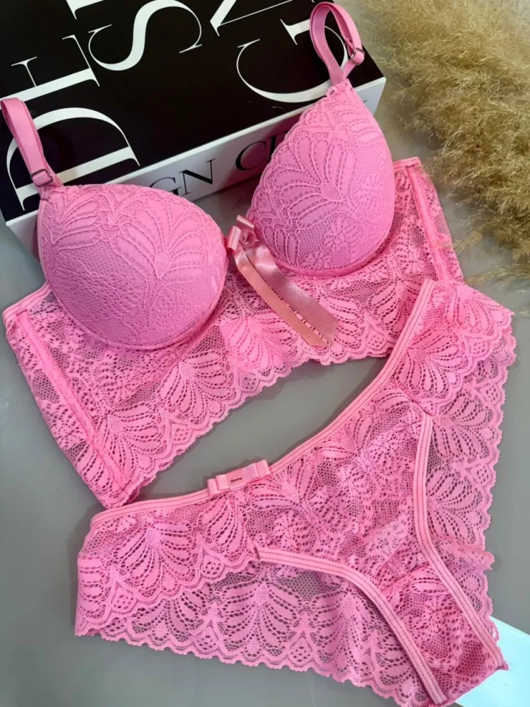 CONJUNTO C/BOJO ELISA ULTRA LUXO - Rosa Pantera (rendas variadas) 1