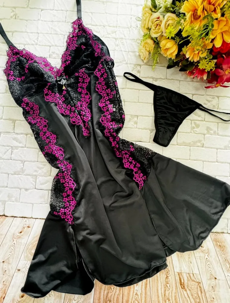 CAMISOLA S/BOJO + Calcinha MARA  - rendas cilios bicolor 5