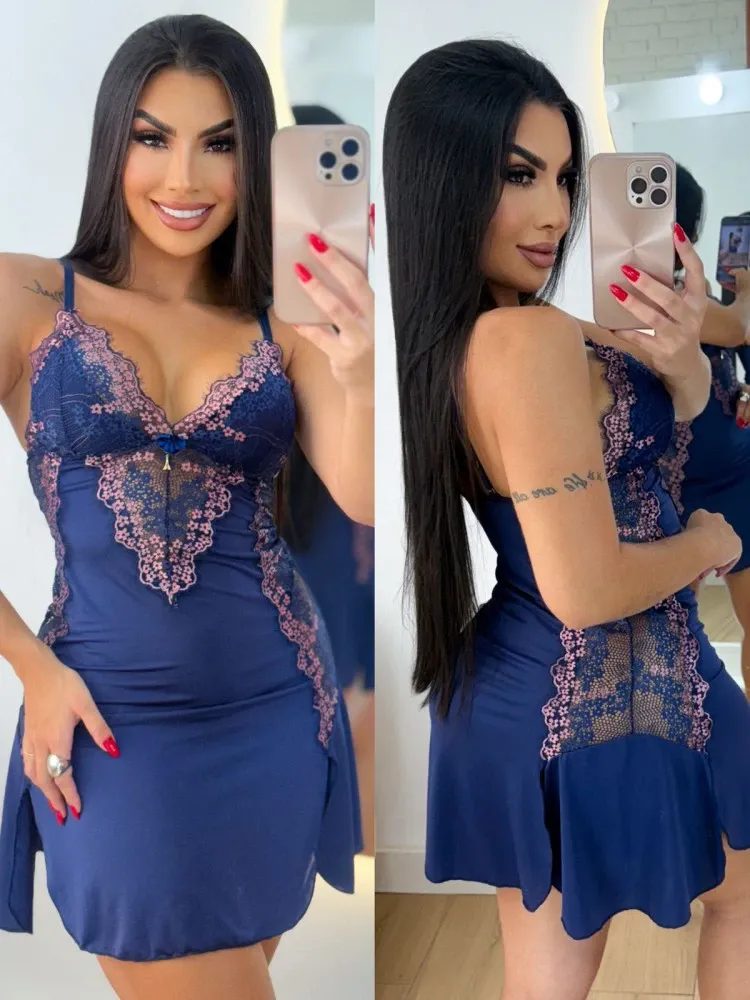 CAMISOLA S/BOJO + Calcinha MARA  - rendas cilios bicolor