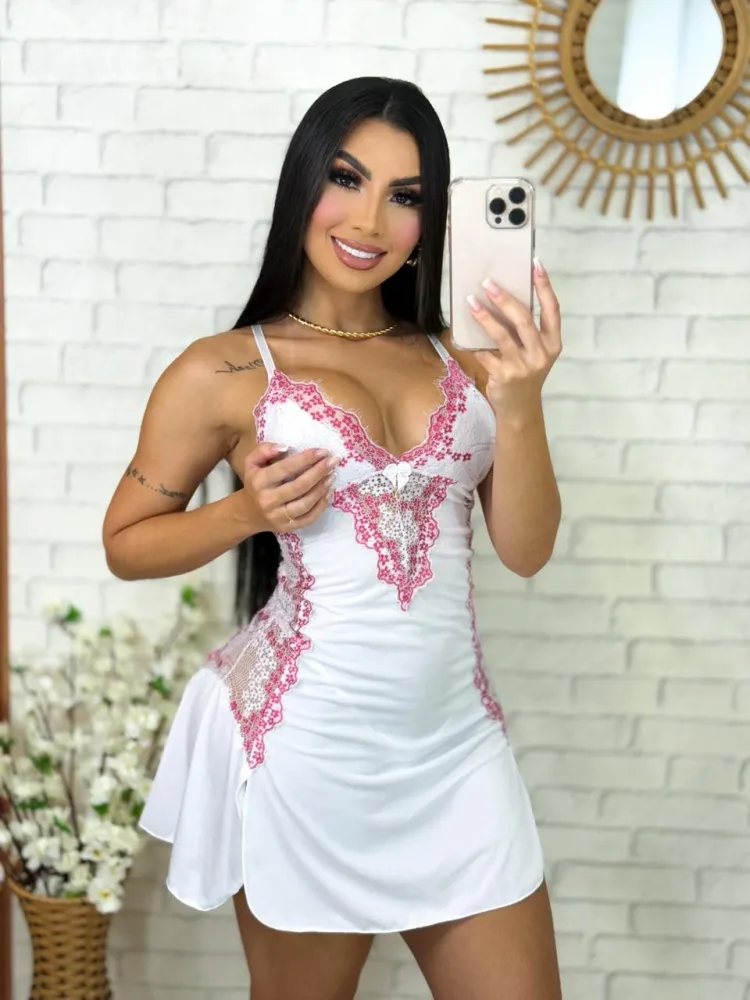 CAMISOLA S/BOJO + Calcinha MARA  - rendas cilios bicolor - Detalhe