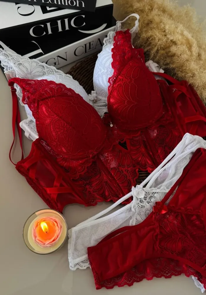 CONJUNTO CROPPED ULTRA LUXO ÍSIS - Vermelho (rendas variadas) 1