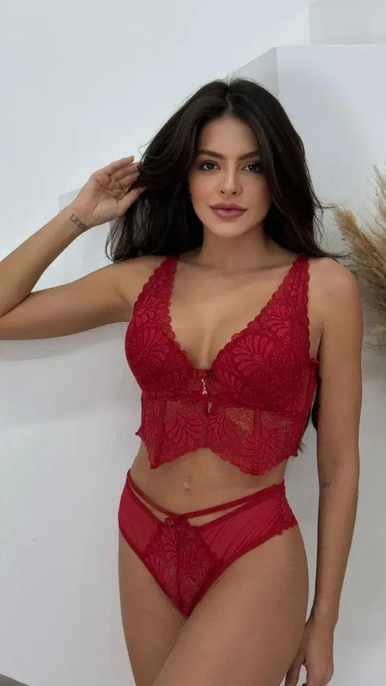 CONJUNTO CROPPED ULTRA LUXO ÍSIS - Vermelho (rendas variadas) 2