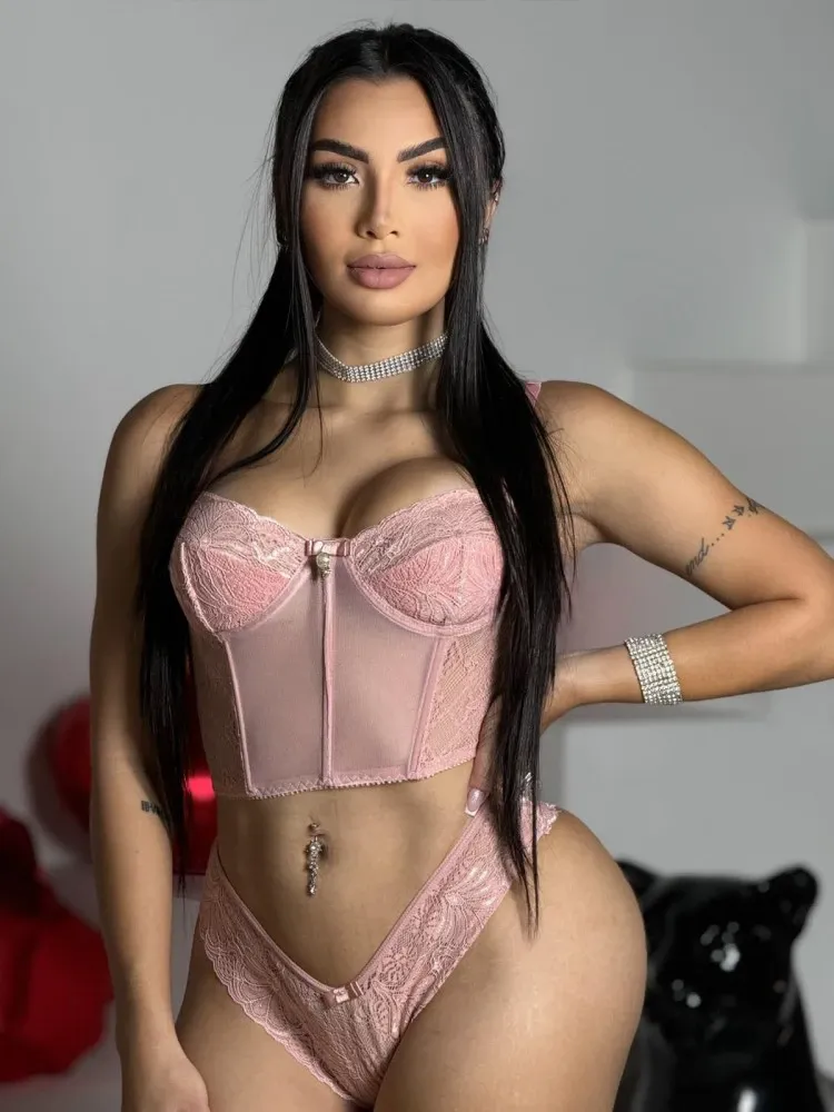 CORSELET DE RENDA + CALCINHA  - Rose (renda de cilios) 2