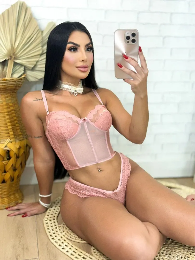 CORSELET DE RENDA + CALCINHA  - Rose (renda de cilios)