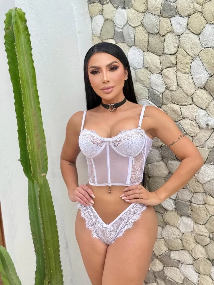 CORSELET DE RENDA + CALCINHA  - Branco (renda de cilios)