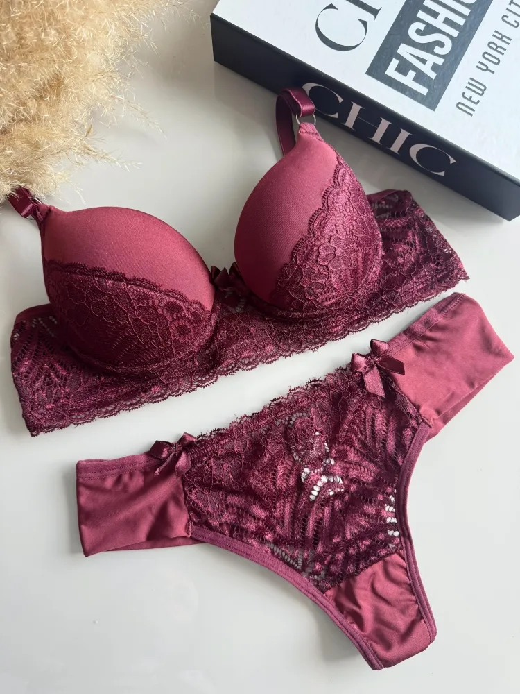 CONJUNTO C/BOJO LR  - VINHO (rendas variadas)