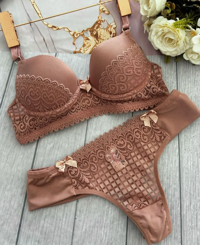 CONJUNTO C/BOJO LINDA ROSA  - ROSA SECO (rendas variadas) - Detalhe