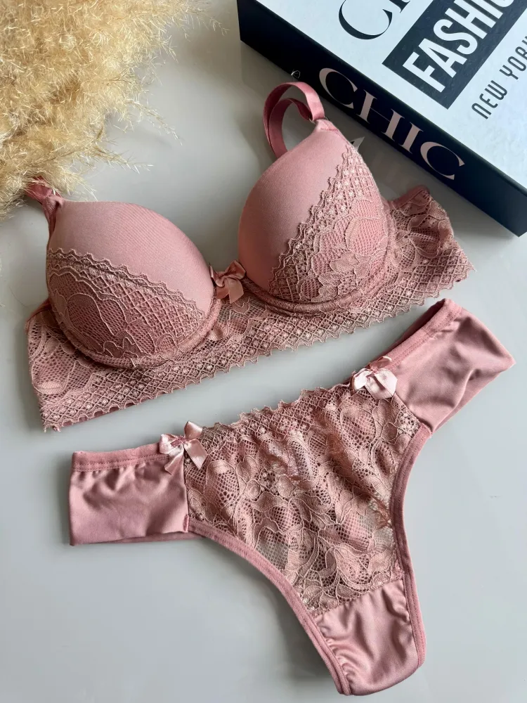 CONJUNTO C/BOJO LINDA ROSA  - ROSA SECO (rendas variadas)