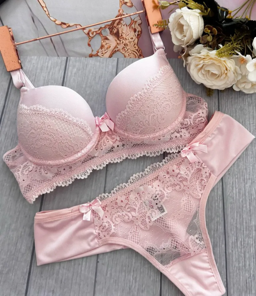 Conjunto Linda Rosa  - Rosa bb (rendas variadas) - Detalhe