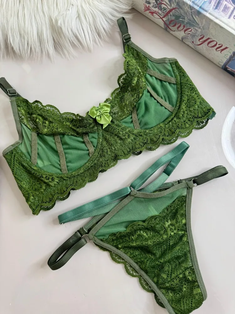 CONJUNTO S/ BOJO TULE SENSUAL ANDREA  - Verde Militar