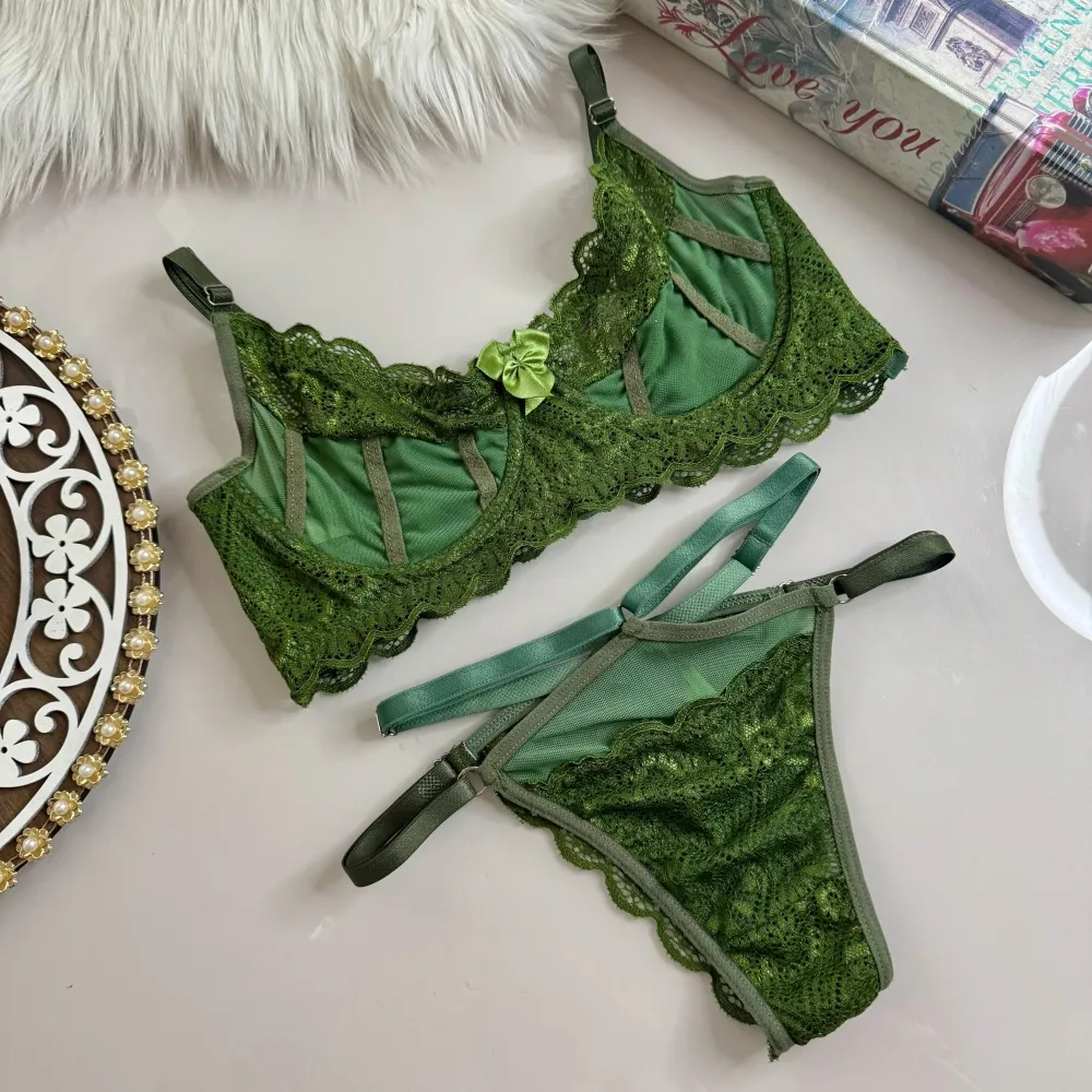 CONJUNTO S/ BOJO TULE SENSUAL ANDREA  - Verde Militar - Detalhe