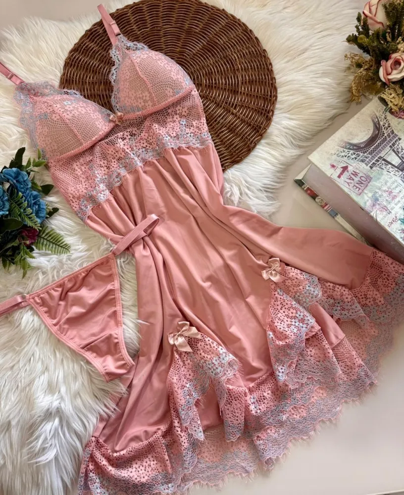 CAMISOLA C/ BOJO ULTRALUXO VERÔNICA + CALCINHA - rendas variadas 1