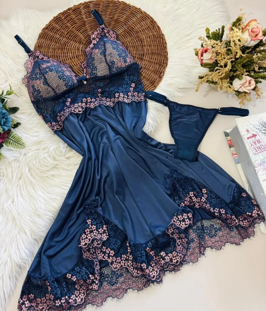 CAMISOLA C/ BOJO ULTRALUXO VERÔNICA + CALCINHA - rendas variadas 4