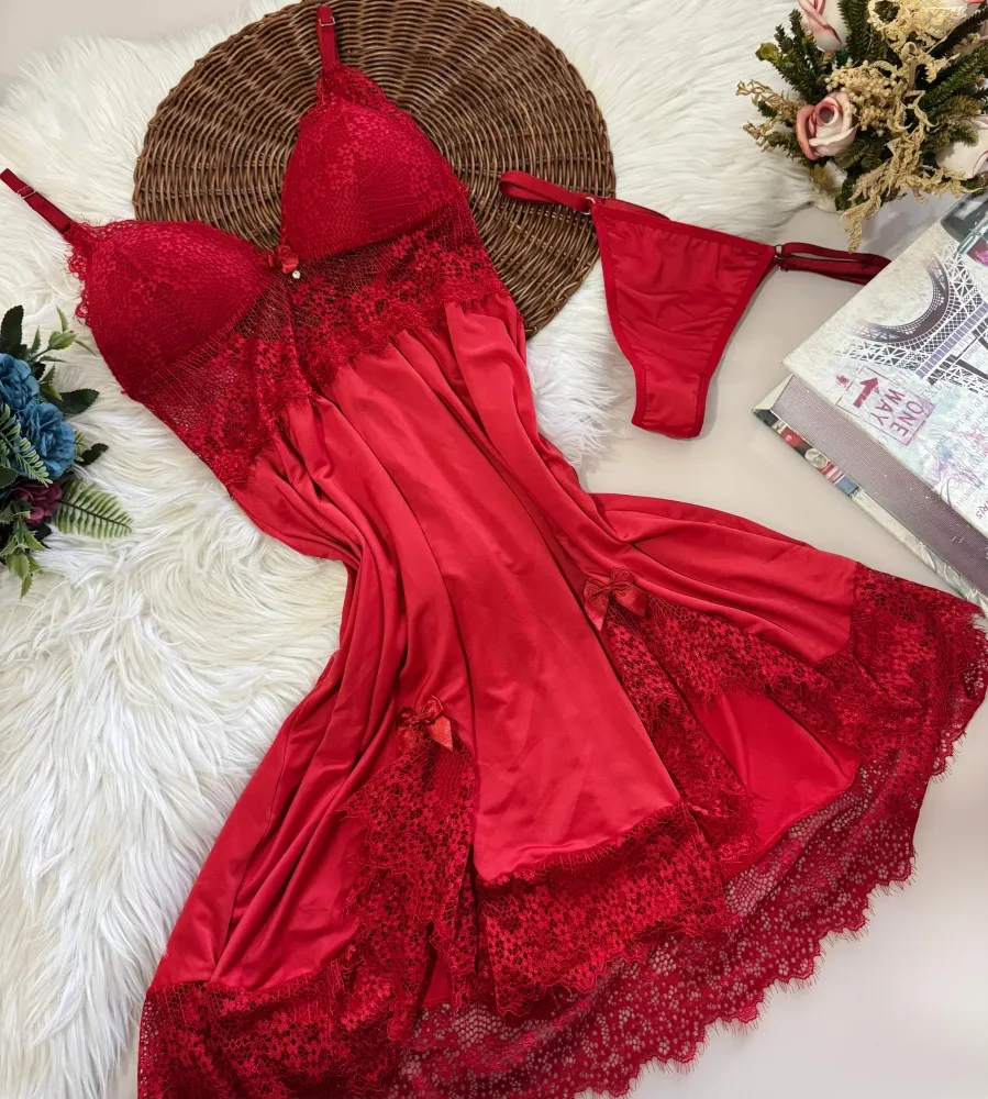 CAMISOLA C/ BOJO ULTRALUXO VERÔNICA + CALCINHA - rendas variadas 3