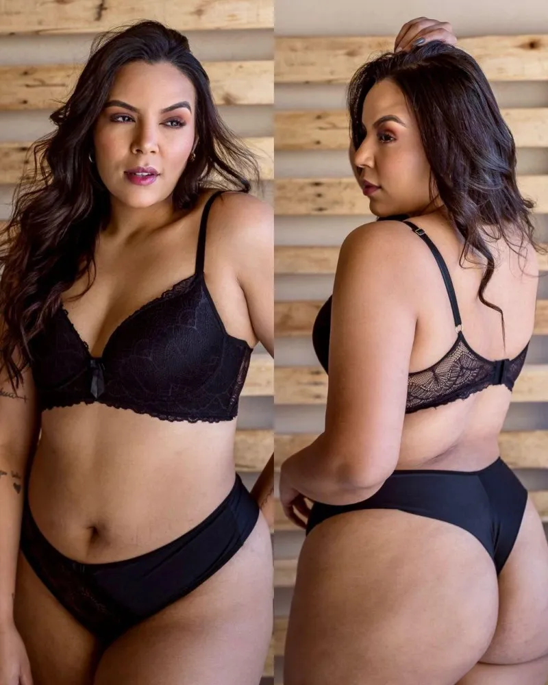 CONJUNTO PLUS SIZE FIO DUPLO LAVÍNIA  - Preto (rendas variadas)