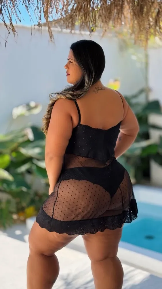 CAMISOLA S/BOJO TULE POÁ PLUS SIZE MARINA + CALCINHA  - PRETA - Detalhe