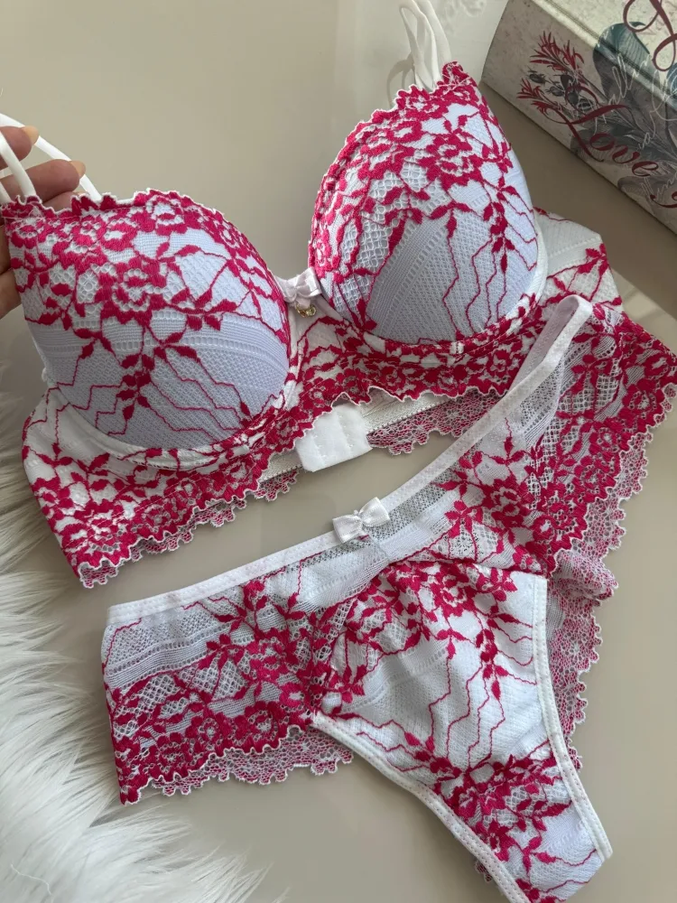 CONJ C/BOJO RENDA BICOLOR CLEONICE  - BRANCO C/PINK