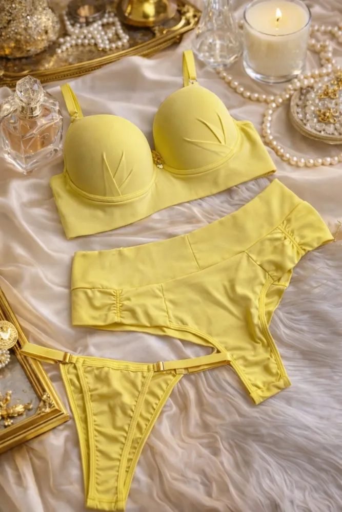 CONJUNTO C/BOJO JANETE  - AMARELO (2 CALCINHAS)
