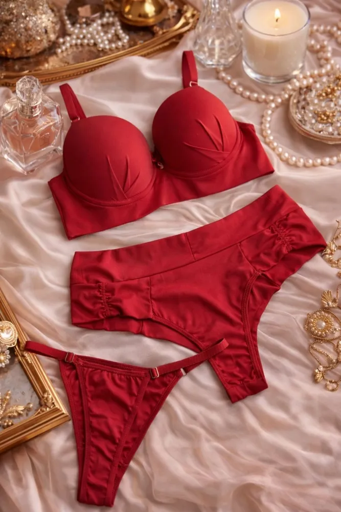 CONJUNTO C/BOJO JANETE  - VERMELHO (2 CALCINHAS)