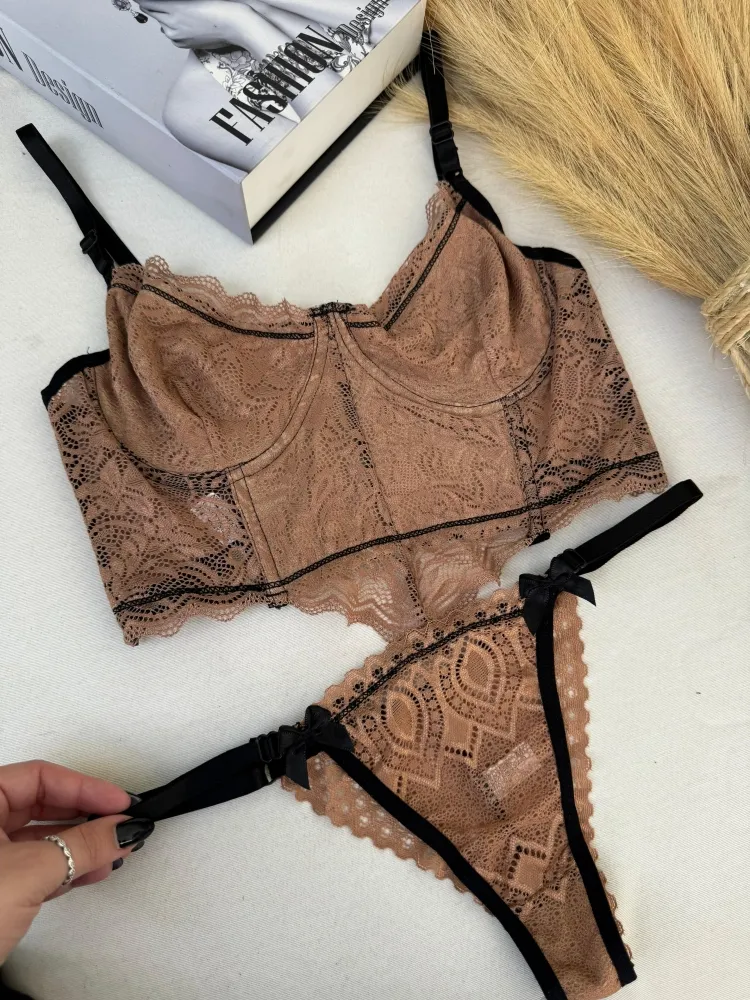 Conjunto s/bojo cropped Scarlet - Marrom 0