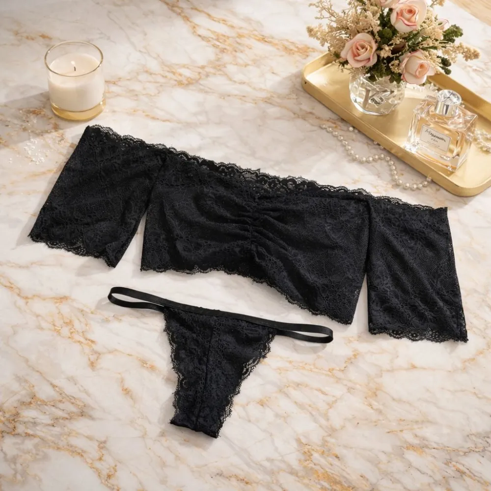 Conjunto Cropped ciganinha  - Preto - Detalhe