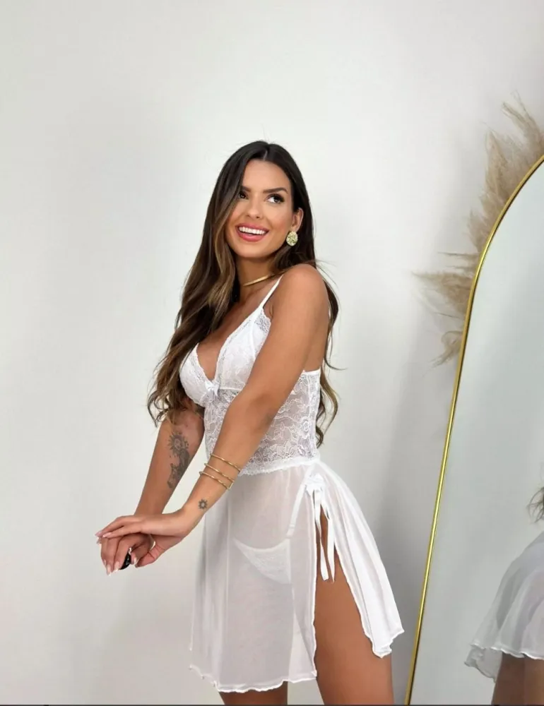 CAMISOLA TULE SEXY AGATHA + CALCINHA  - Branco