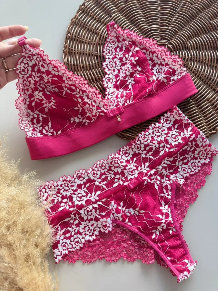 CONJUNTO S/BOJO CAROLINA  - Pink c/branco - Detalhe