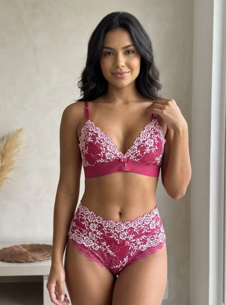 CONJUNTO S/BOJO CAROLINA  - Pink c/branco