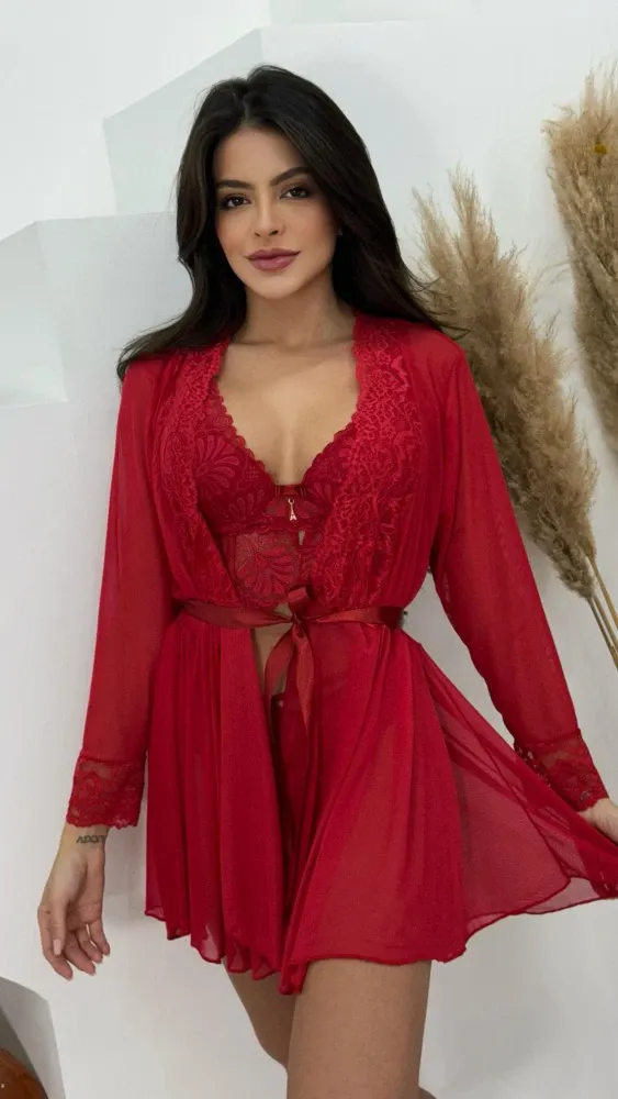 ROBE TULE DÉBORA (conjunto Isis vendido separadamente) - Vermelho (rendas variadas) 2