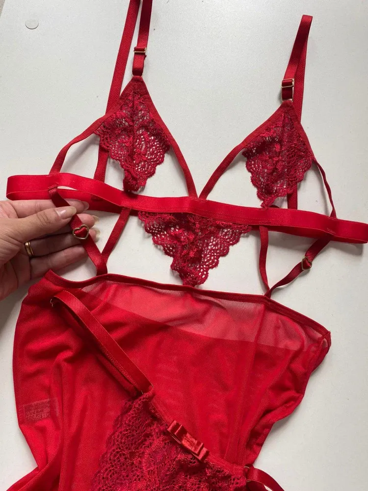 CAMISOLA SENSUAL + CALCINHA LUIZA  - Vermelho - Detalhe