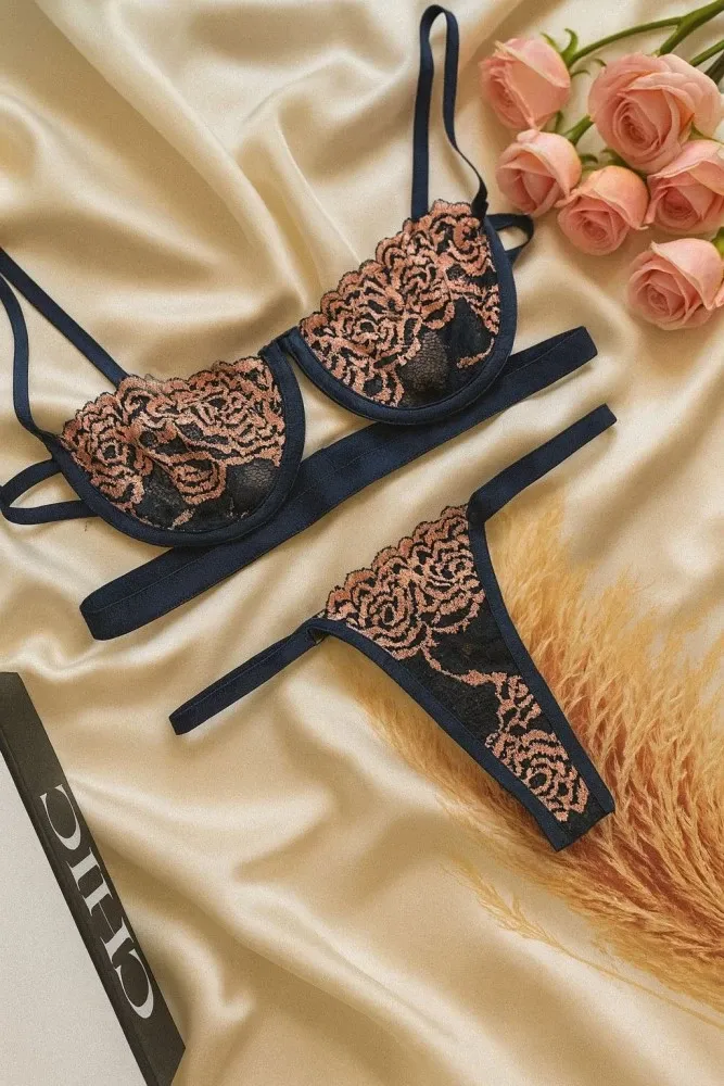 CONJUNTO GRINGA BICOLOR  - Marinho c/rose - Detalhe