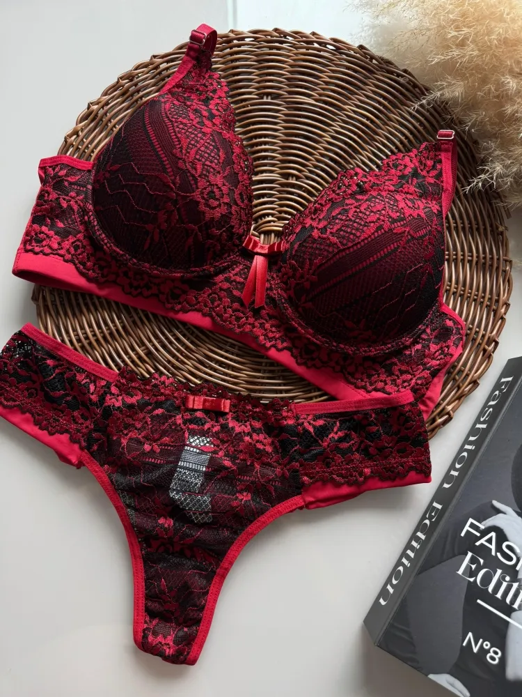 CONJUNTO ULTRA LUXO MICHELE  - Vermelho c/ preto