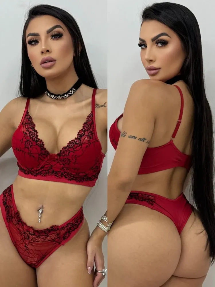 CONJUNTO ULTRA LUXO MICHELE  - Vermelho c/ preto - Detalhe