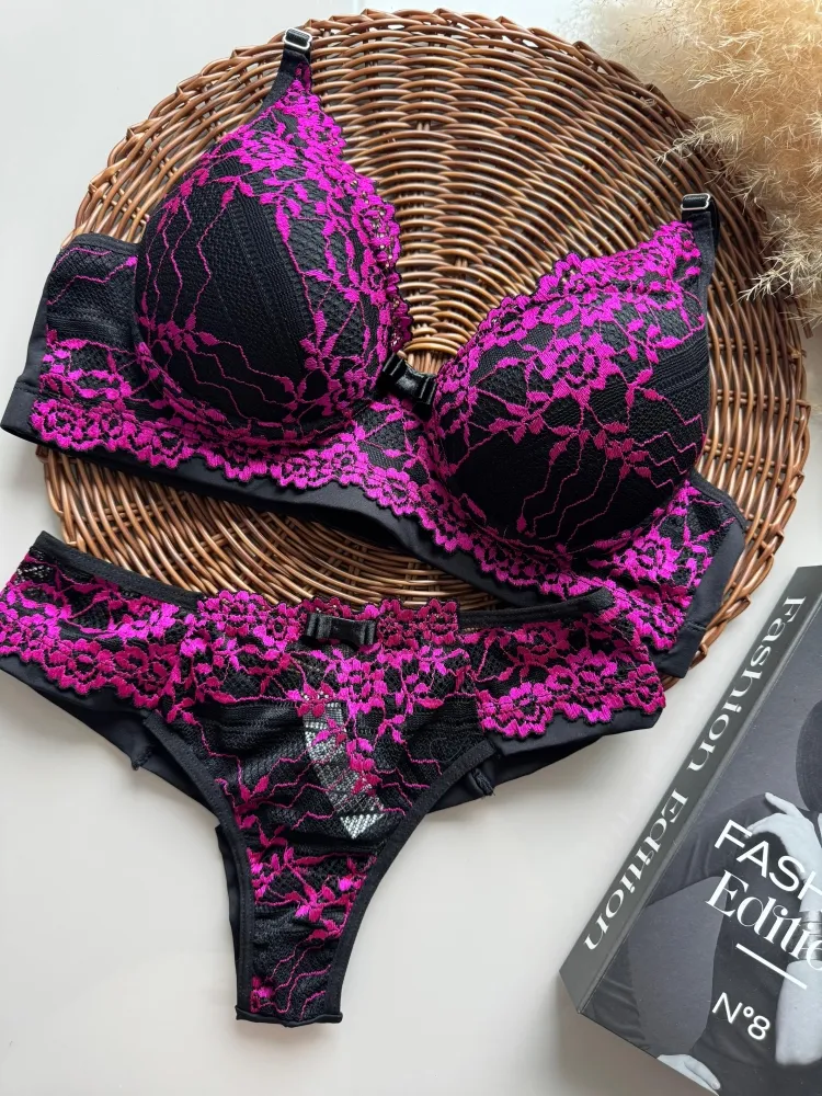 CONJUNTO ULTRALUXO MICHELLE  - Preto c/pink
